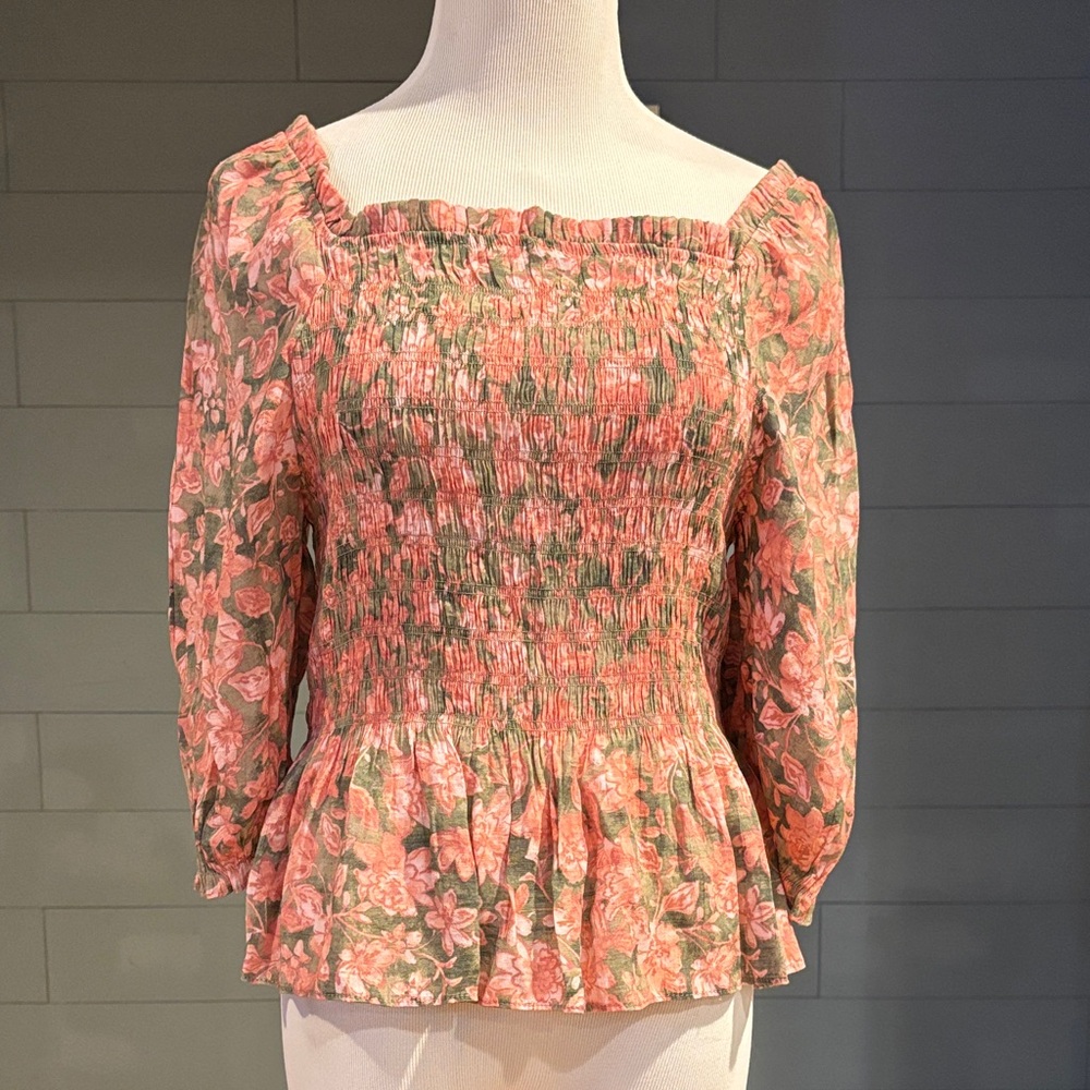 Nanette Lepore Floral Smocked Blouse - Pink and Green